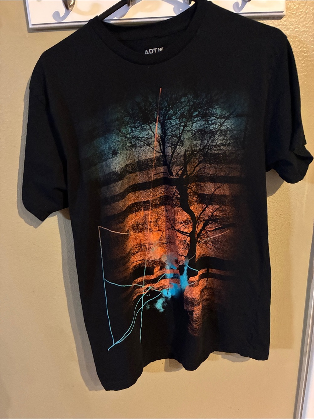 Apt. 9 Black Short-Sleeve Tee with Orange and Teal Tree Graphic